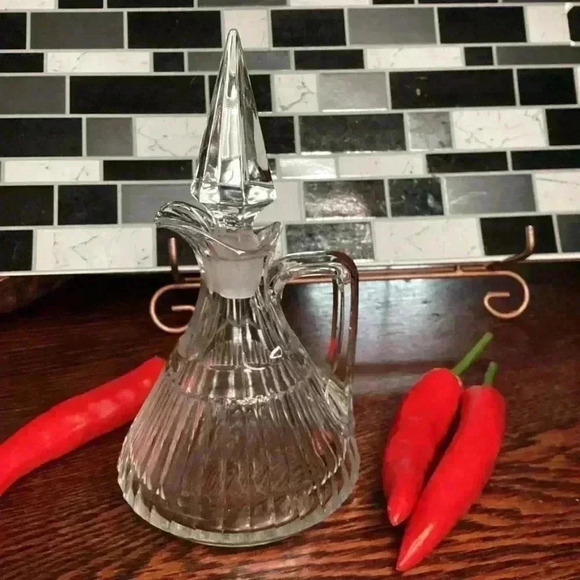 Vintage Heisey Clear Elegant Glass Cruet stopper thumbprint column triangular - Picture 1 of 9